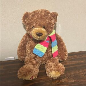 Bloomingdales Fluffy Brown Teddy Bear with Striped Scarf. “Little Brown Bear”
